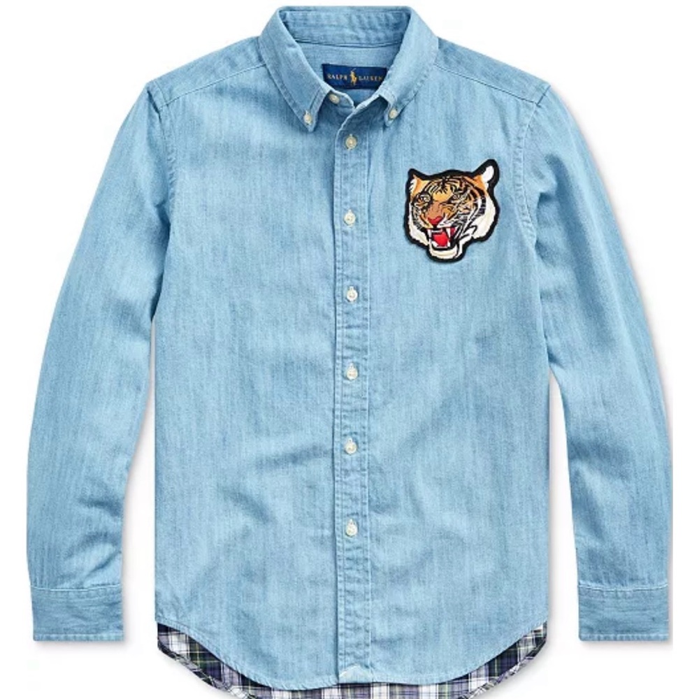 Ralph Lauren Light Blue Kids Shirt with Tiger Patch 3T boys